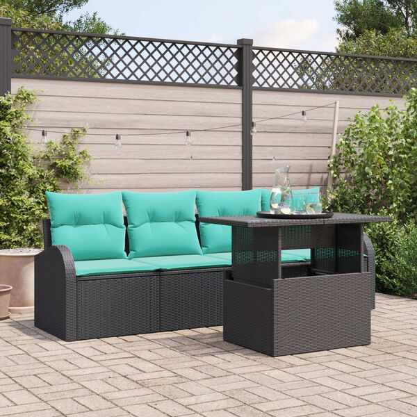 vidaXL 5 Piece Garden Sofa Set with Cushions Black Poly Rattan