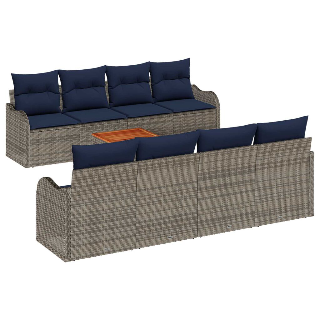 vidaXL 9 Piece Garden Sofa Set with Cushions Grey Poly Rattan Acacia
