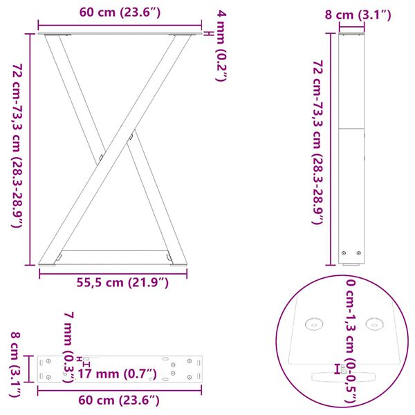 vidaXL Dining Table Legs 2 pcs Black 60x(72-73.3) cm Steel