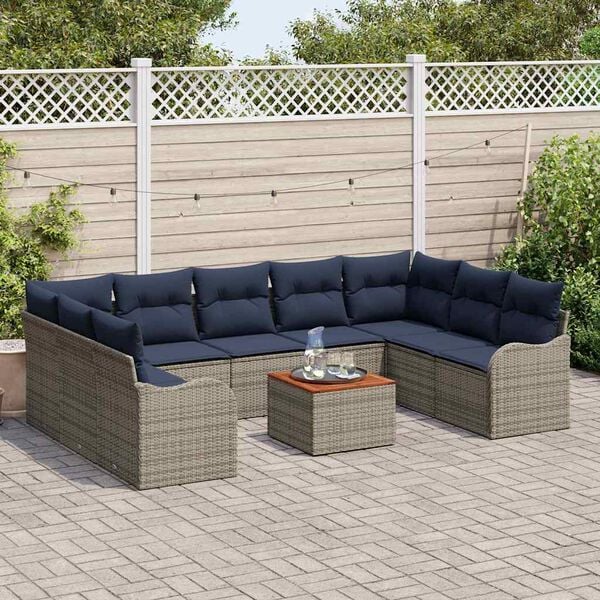 vidaXL Garden Sofa Set with Cushion 10 pcs Grey Poly Rattan