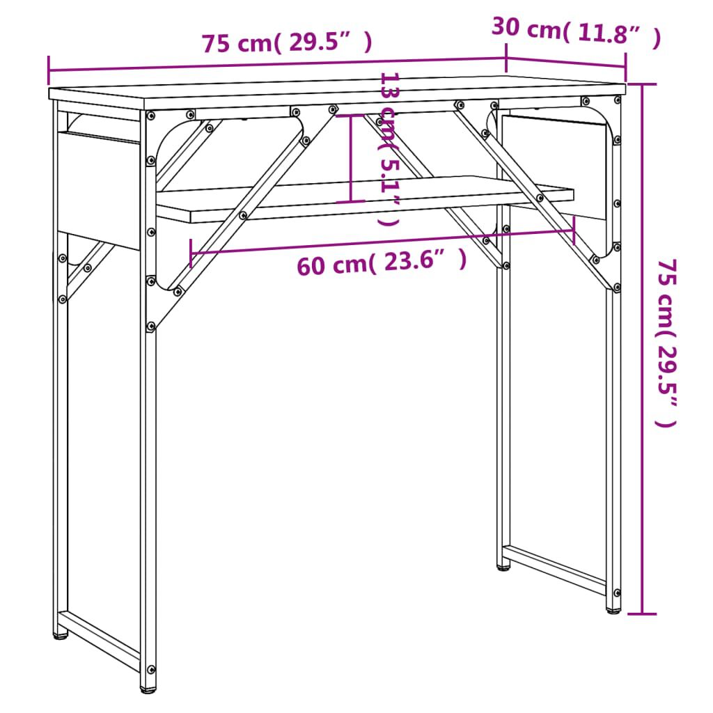 vidaXL Console Table with Shelf Black 75x30x75cm Engineered Wood