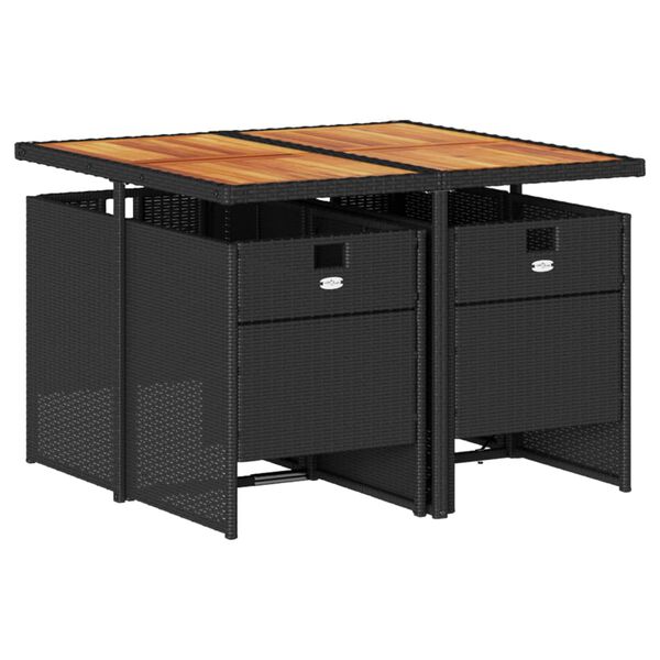 vidaXL 5 Piece Garden Dining Set with Cushions Black Poly Rattan