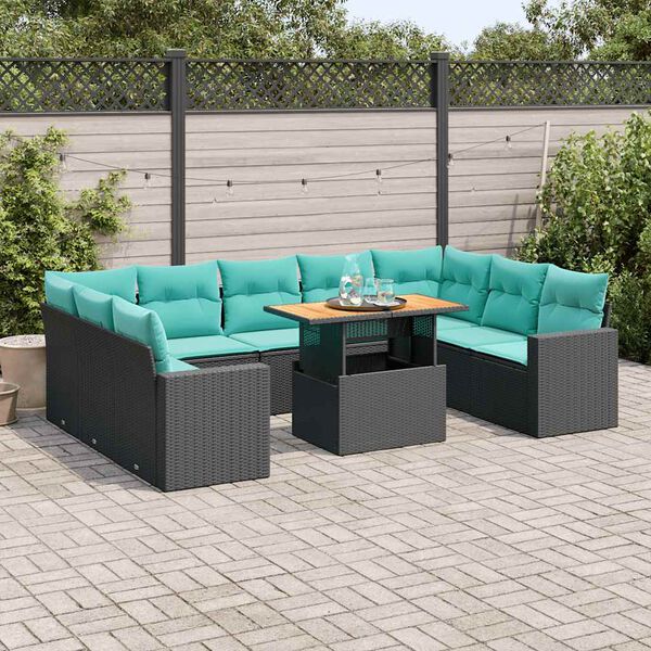vidaXL 10 Piece Garden Sofa Set with Cushions Black Poly Rattan