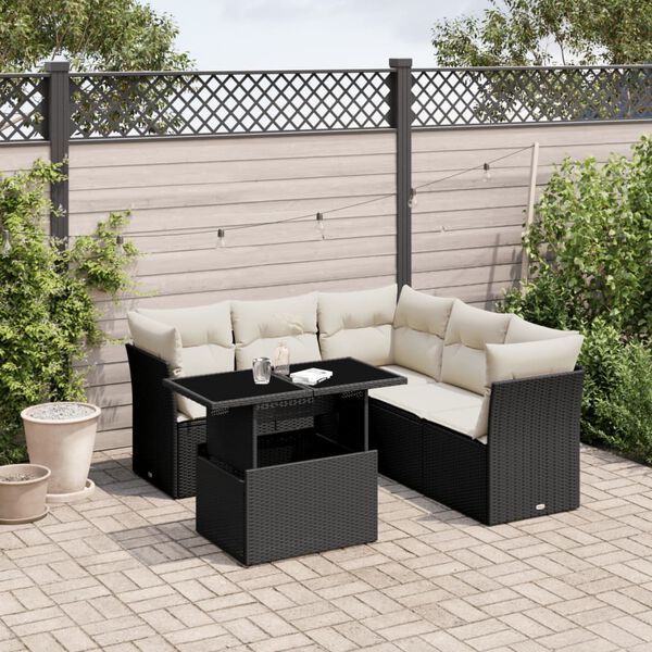 vidaXL 6 Piece Garden Sofa Set with Cushions Black Poly Rattan