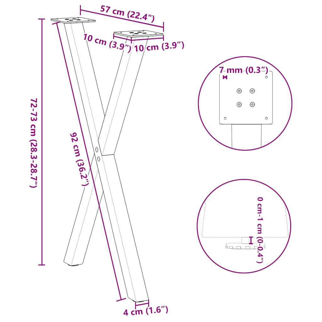 vidaXL Dining Table Legs X-Shaped 2 pcs Black 57x(72-73) cm Steel