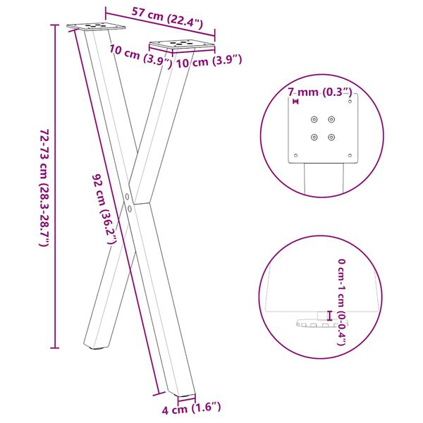 vidaXL Dining Table Legs X-Shaped 2 pcs Black 57x(72-73) cm Steel