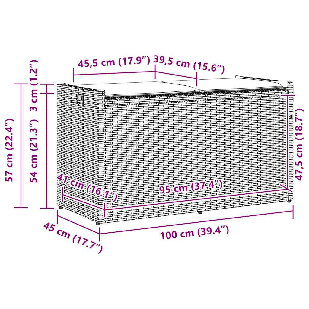 vidaXL Outdoor Storage Bench with Cushion Brown 100 cm Poly Rattan