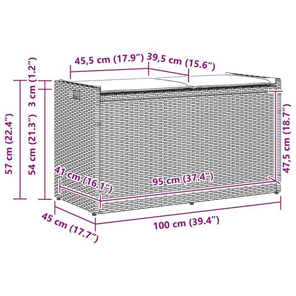 vidaXL Outdoor Storage Bench with Cushion Brown 100 cm Poly Rattan