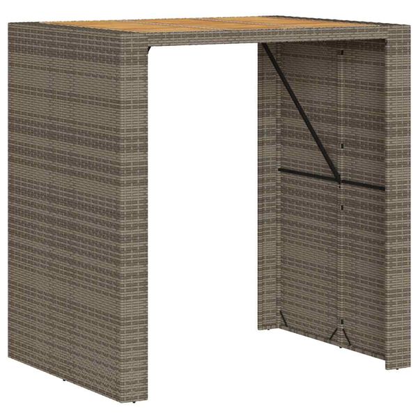 vidaXL 5 Piece Garden Bar Set with Cushions Grey Poly Rattan Acacia