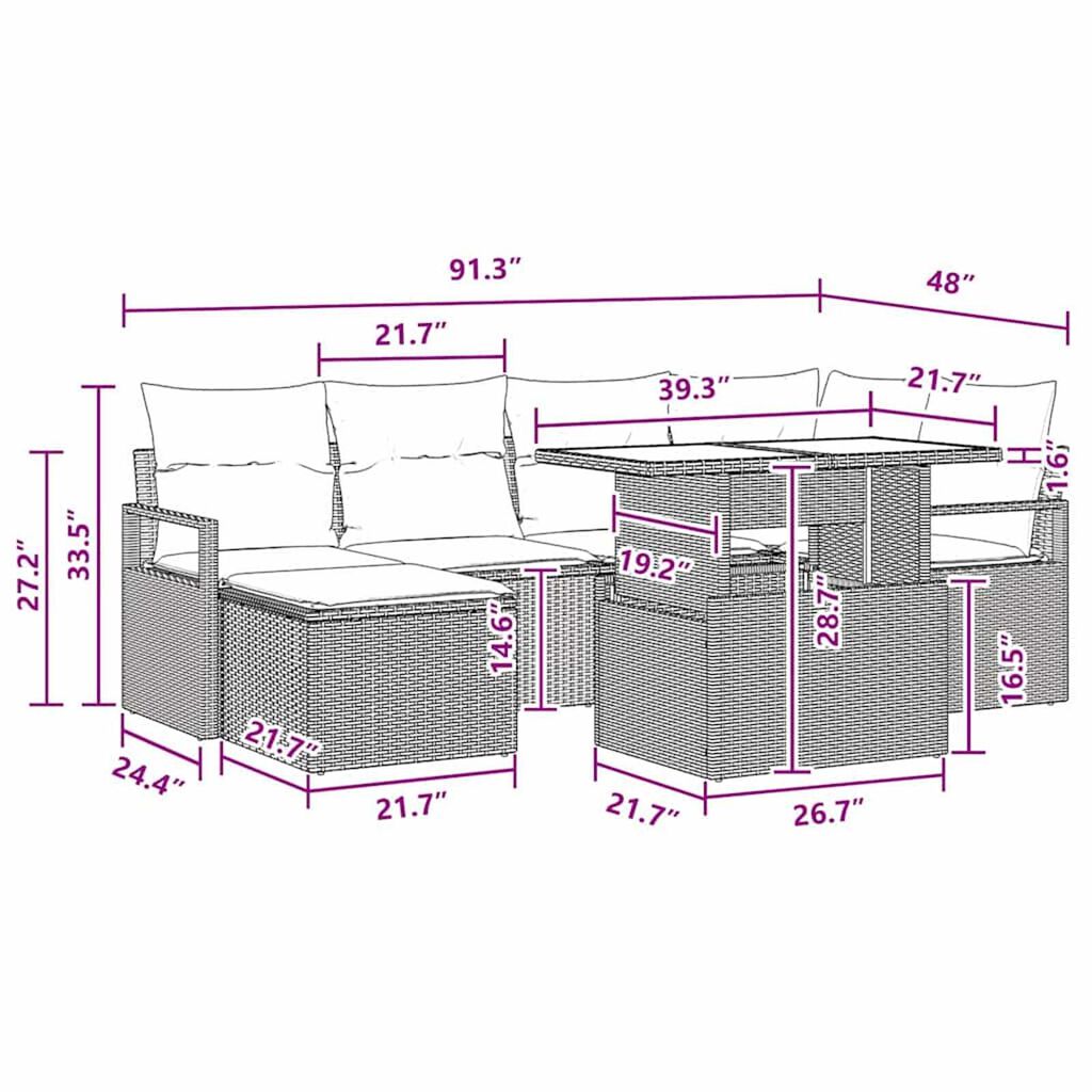 vidaXL Garden Sofa Set with Cushion 7 pcs Black and blue