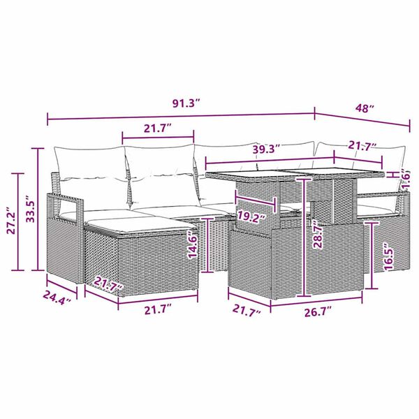 vidaXL Garden Sofa Set with Cushion 7 pcs Black and blue