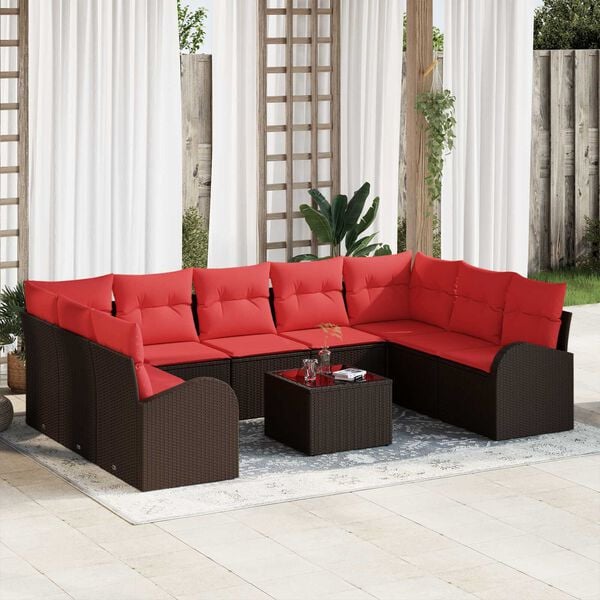 vidaXL 10 Piece Garden Sofa Set with Cushions Brown Poly Rattan