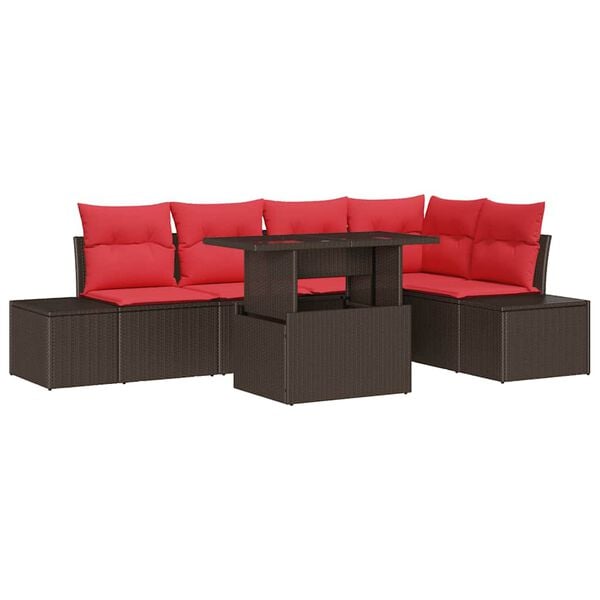 vidaXL Garden Sofa Set with Cushion with Storage 6 pcs Brown and red