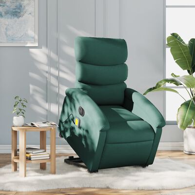 vidaXL Electric Stand up Massage Recliner Chair Dark Green Fabric