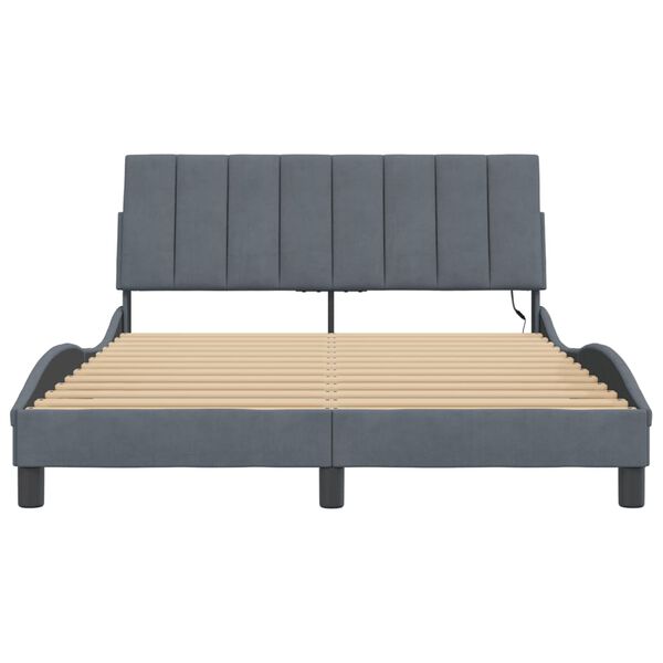 vidaXL Bed Frame with LED without Mattress "Hanko" Dark Grey 137x190 cm Velvet