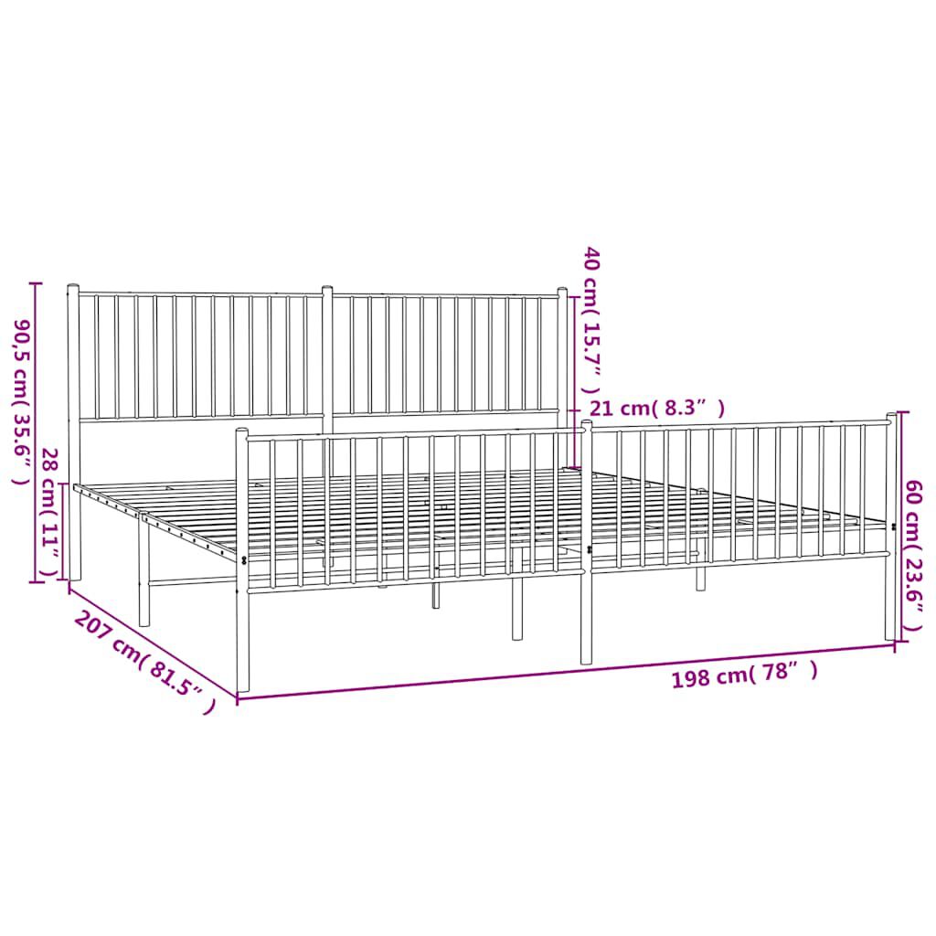 vidaXL Metal Bed Frame without Mattress with Footboard White 193x203cm