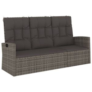 vidaXL Reclining Garden Bench with Cushions Grey 173 cm Poly rattan