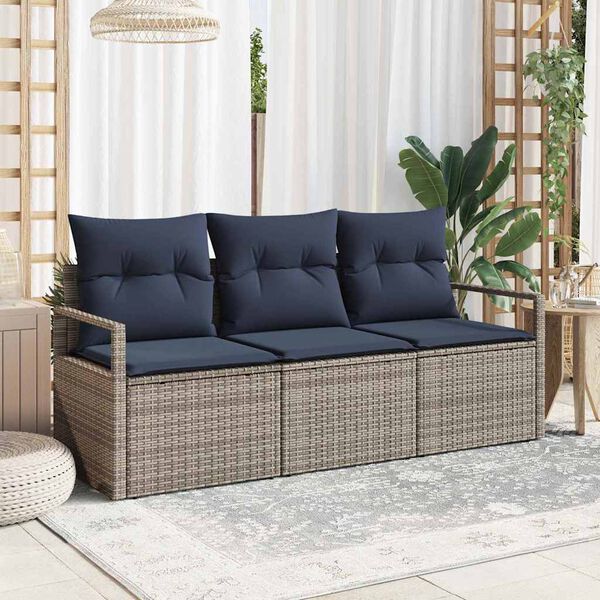 vidaXL Sofa Set 3 pcs Grey Poly Rattan