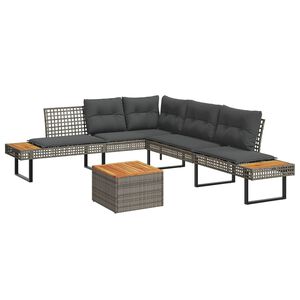 vidaXL 2 Piece Garden Sofa Set with Cushions Grey Poly Rattan and Acacia