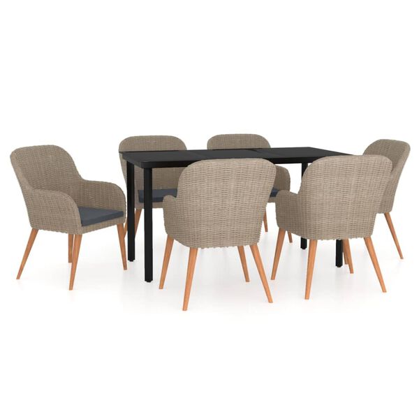 vidaXL 7 Piece Garden Dining Set with Cushions Brown
