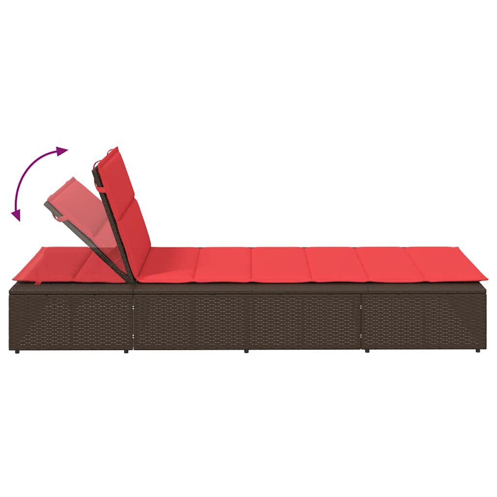 vidaXL Sunbed with Floating Cushion Brown Poly Rattan