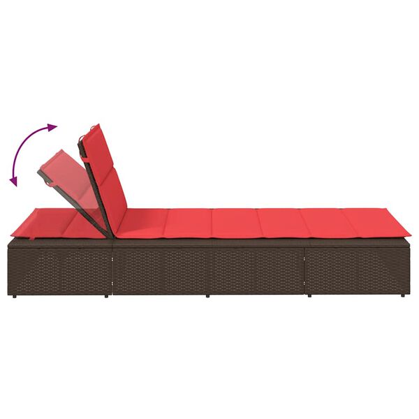 vidaXL Sunbed with Floating Cushion Brown Poly Rattan