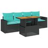 vidaXL 5 Piece Garden Sofa Set with Cushions Black Poly Rattan