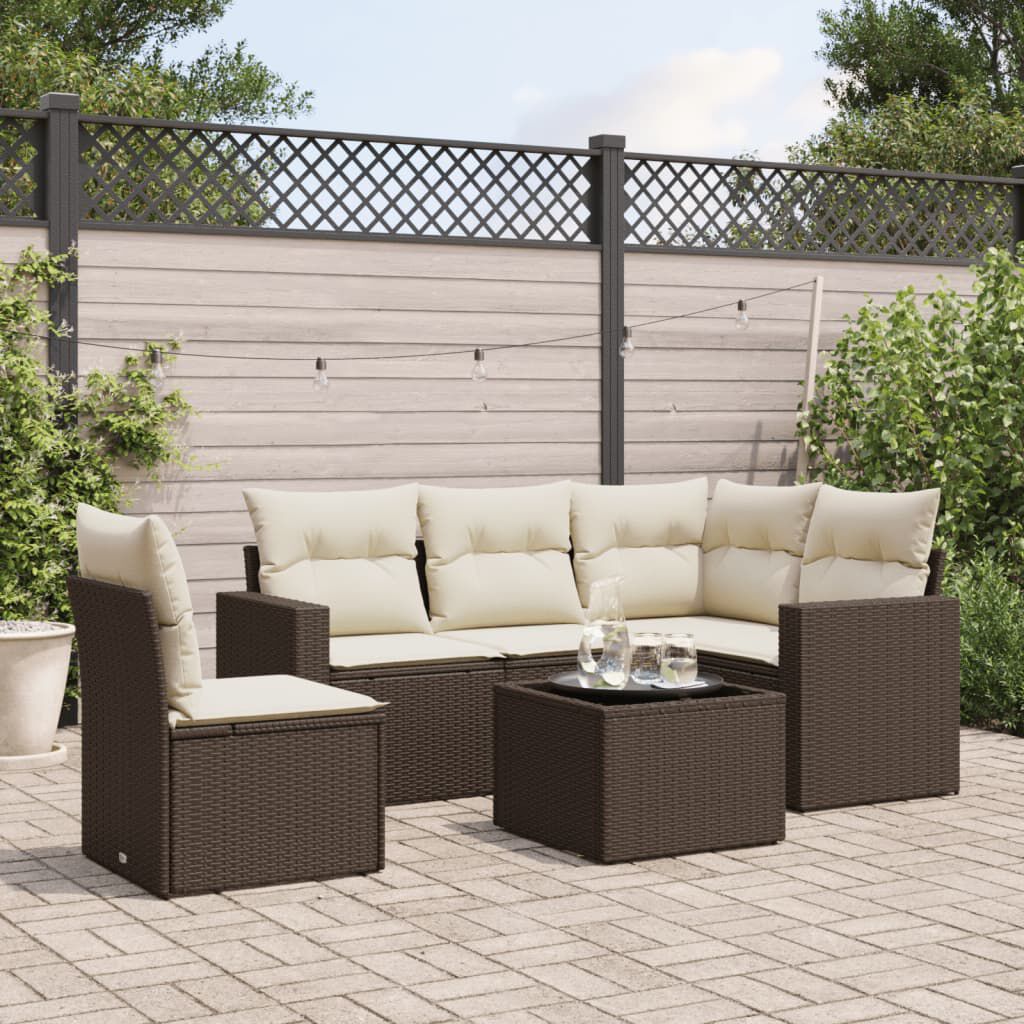 vidaXL 6 Piece Garden Sofa Set with Cushions Brown Poly Rattan