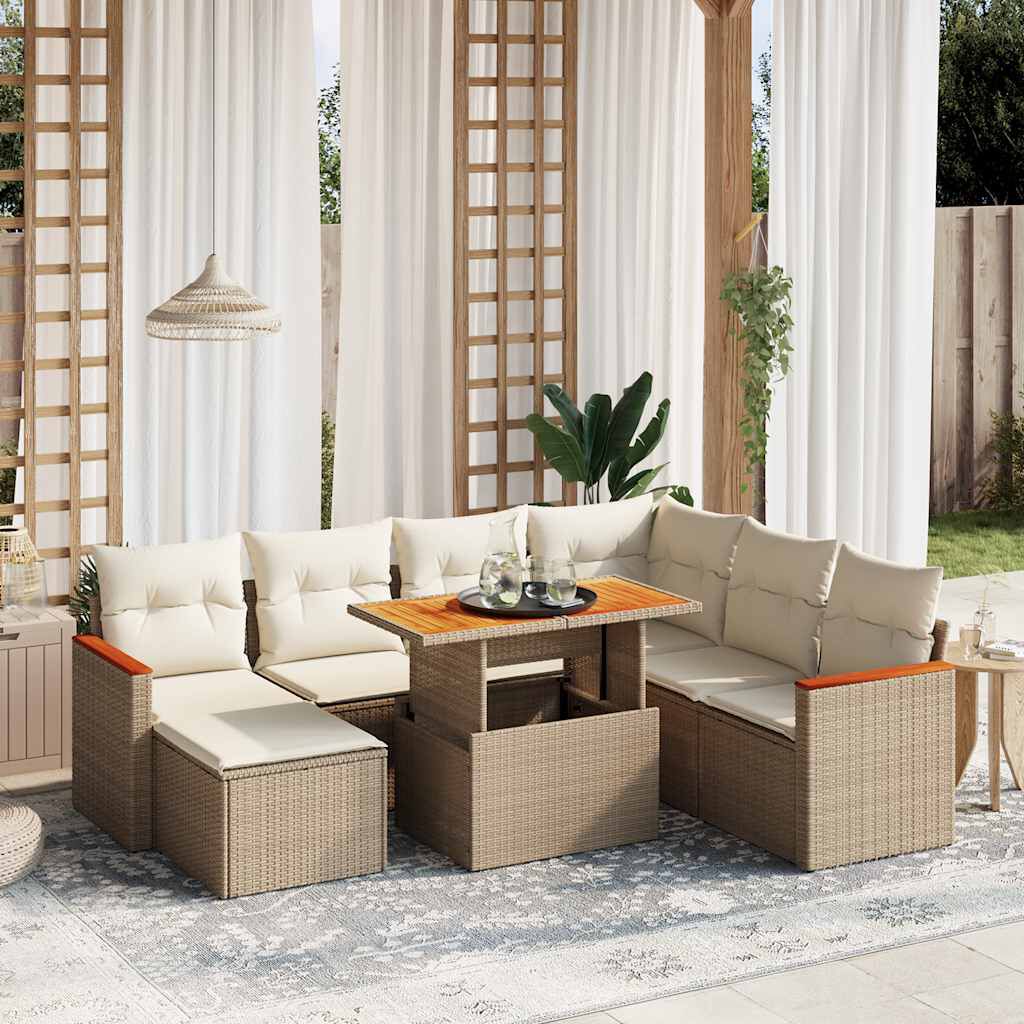 vidaXL 8 Piece Garden Sofa Set with Cushions Beige Poly Rattan
