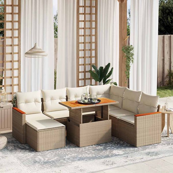 vidaXL 8 Piece Garden Sofa Set with Cushions Beige Poly Rattan