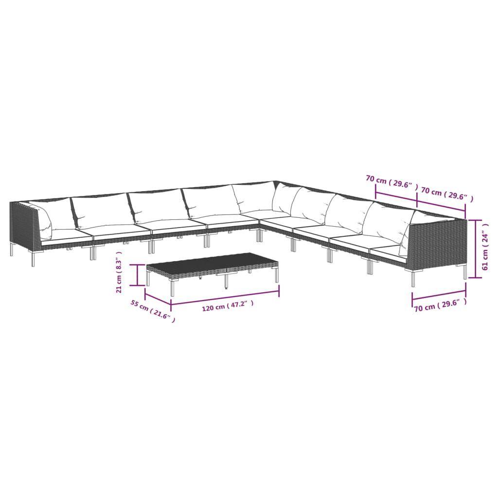 vidaXL 10 Piece Garden Lounge Set with Cushions Poly Rattan Dark Grey