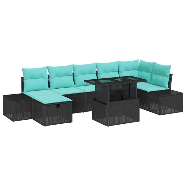 vidaXL Garden Sofa Set Height-Adjustable 8 pcs Black Poly Rattan