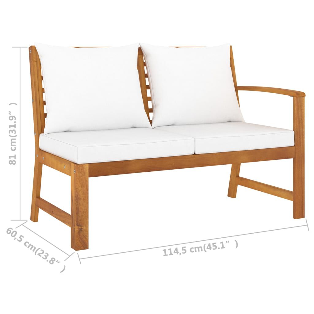 vidaXL Garden Bench 114.5 cm with Cream Cushion Solid Acacia Wood