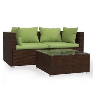 vidaXL 3 Piece Garden Lounge Set with Cushions Brown Poly Rattan