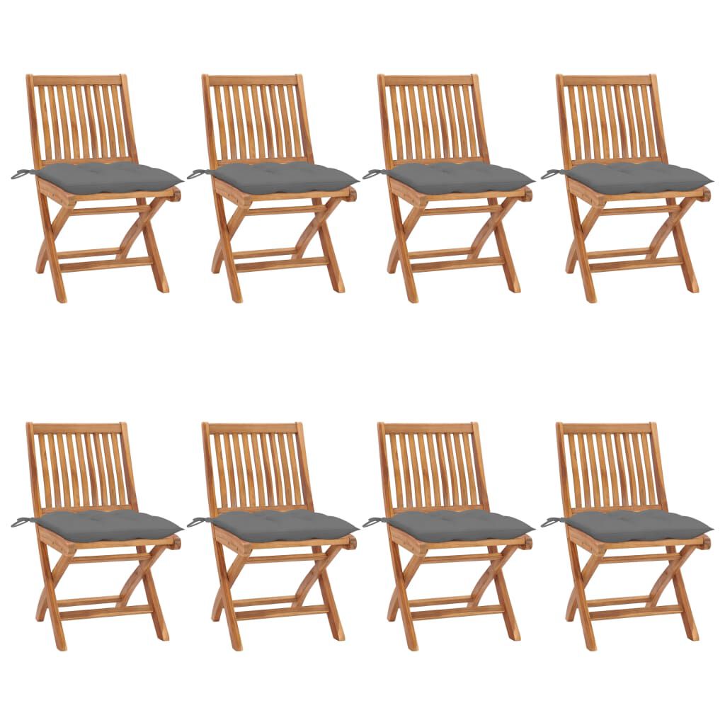 vidaXL Folding Garden Chairs with Cushions 8 pcs Solid Teak Wood
