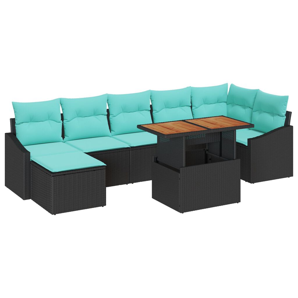 vidaXL 8 Piece Garden Sofa Set with Cushions Black Poly Rattan Acacia