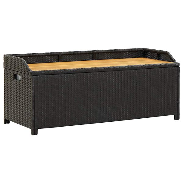 vidaXL Storage Bench Black 100x50x52 cm Poly Rattan and Acacia Wood