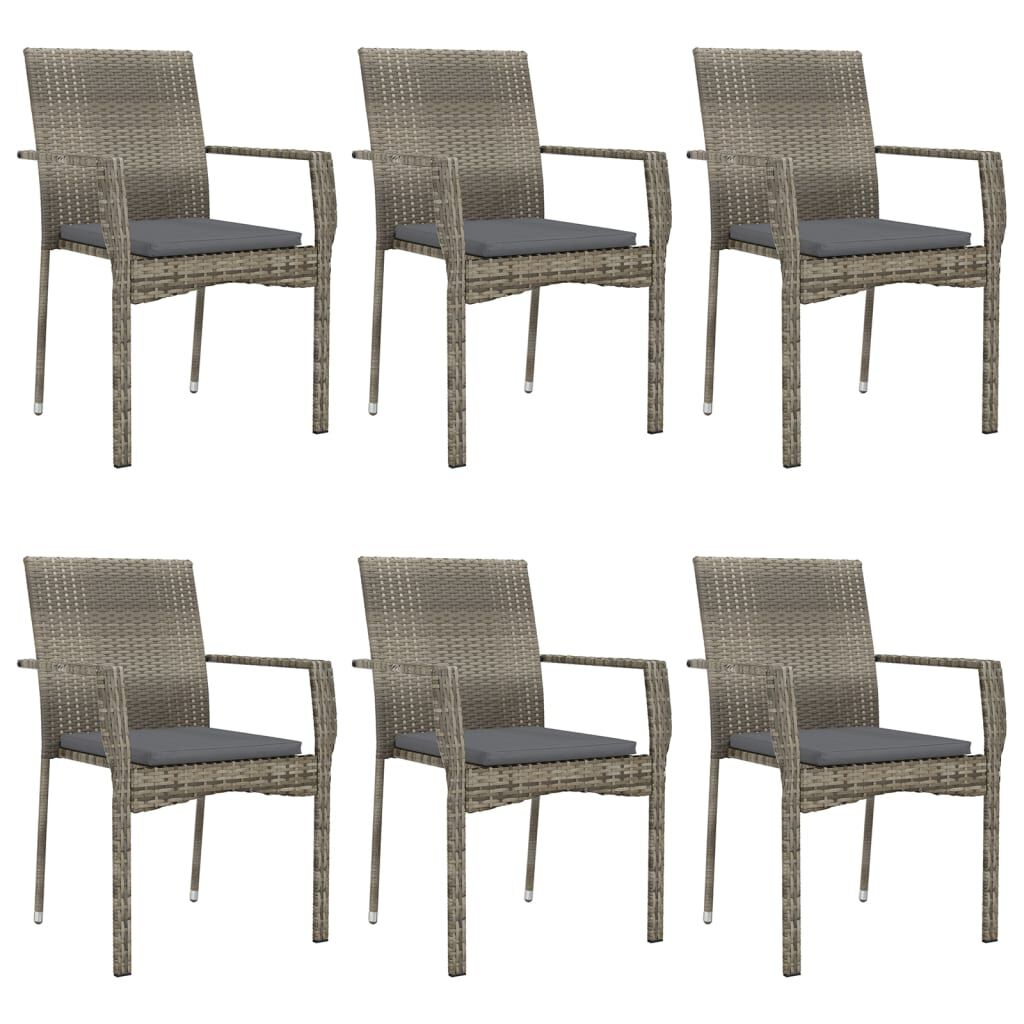 vidaXL 7 Piece Garden Dining Set with Cushions Black and Grey Poly Rattan