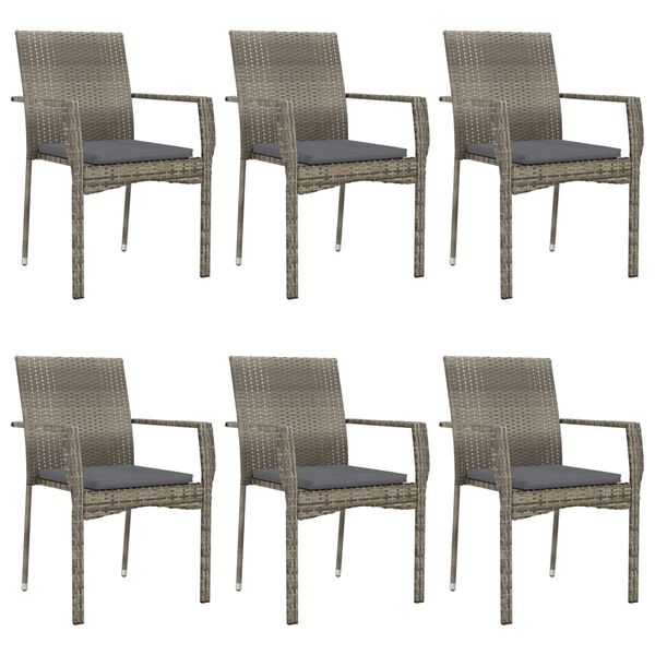 vidaXL 7 Piece Garden Dining Set with Cushions Black and Grey Poly Rattan