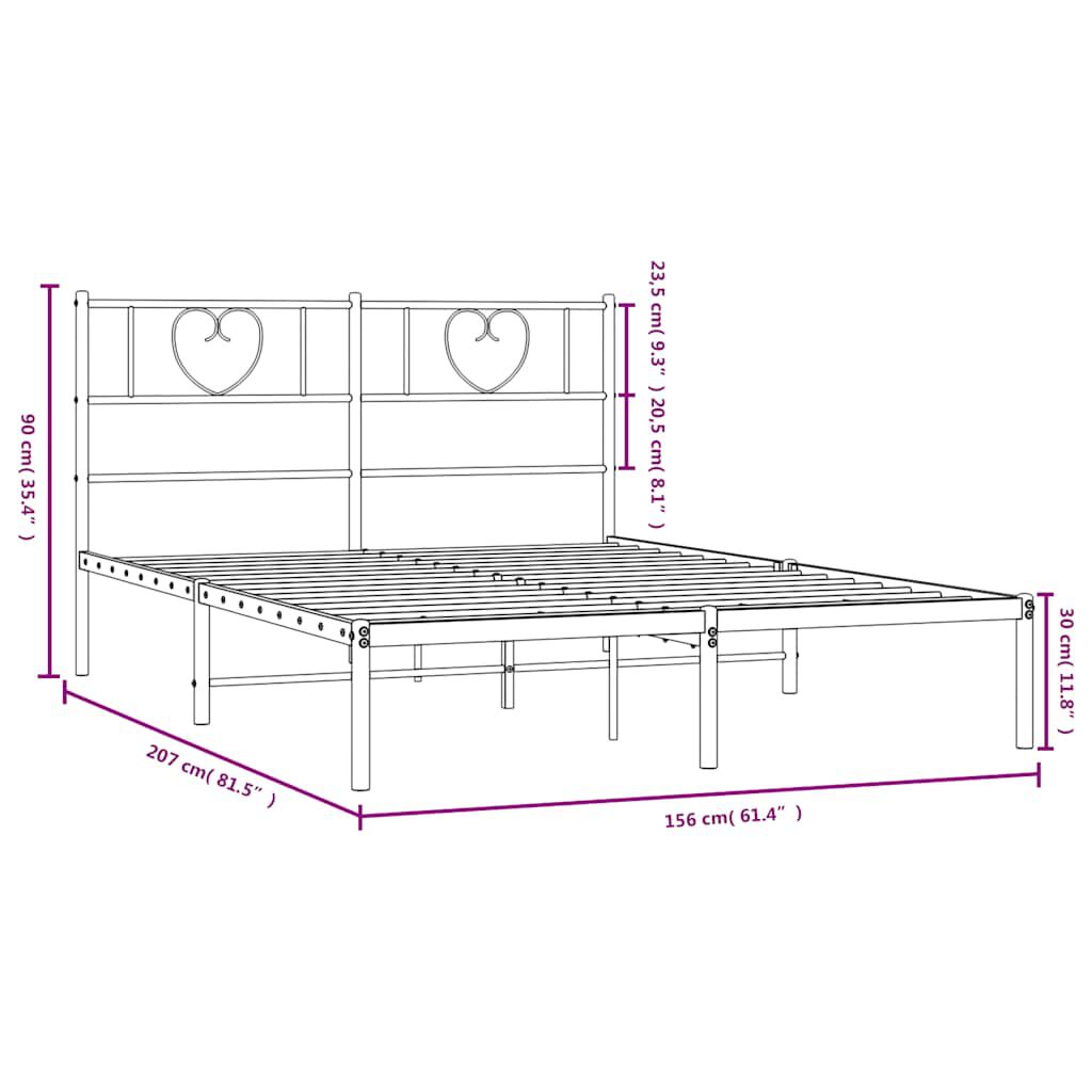 vidaXL Metal Bed Frame without Mattress with Headboard White 150x200cm