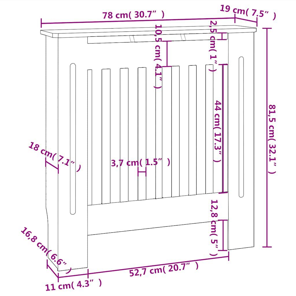 vidaXL MDF Radiator Cover Black 78 cm