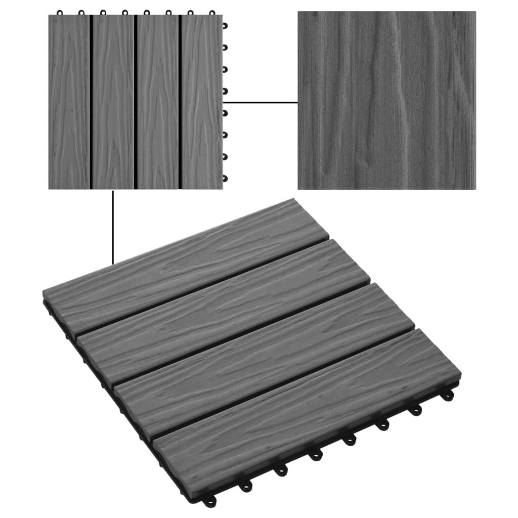 vidaXL 11 pcs Decking Tiles Deep Embossed WPC 30x30 cm 1 sqm Grey