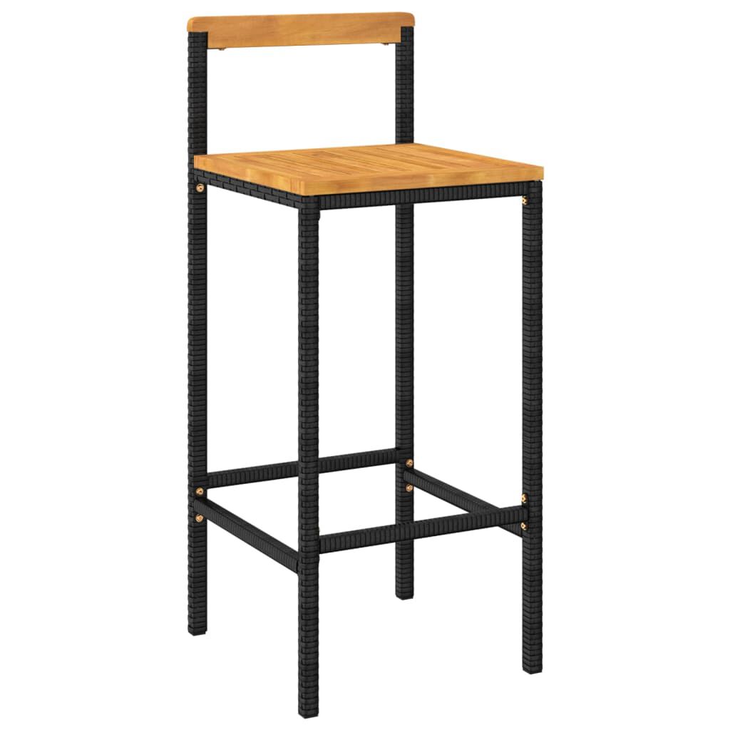 vidaXL 3 Piece Garden Bar Set Black Poly Rattan&Solid Wood Acacia