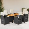 vidaXL 7 Piece Garden Dining Set with Cushions Black Poly Rattan