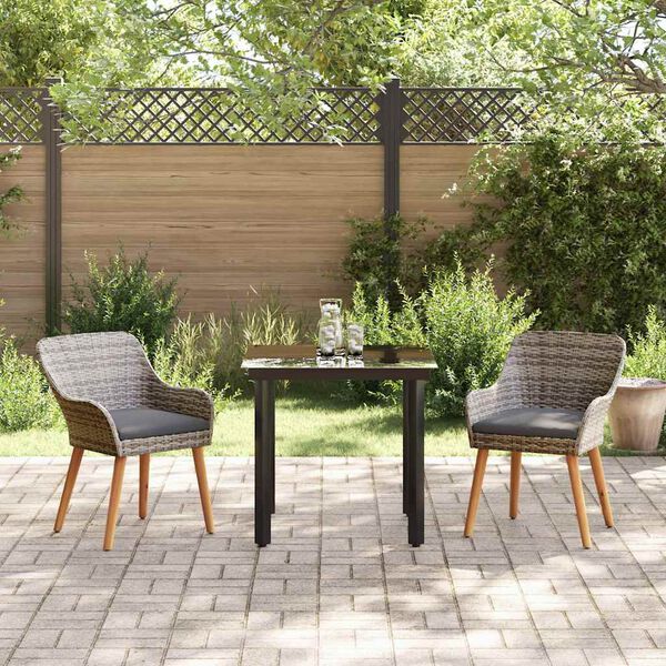 vidaXL Garden Dining Set with Cushion 3 pcs Grey Poly Rattan