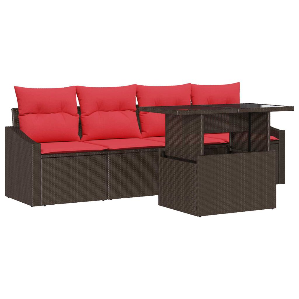vidaXL 5 Piece Garden Sofa Set with Cushions Brown Poly Rattan
