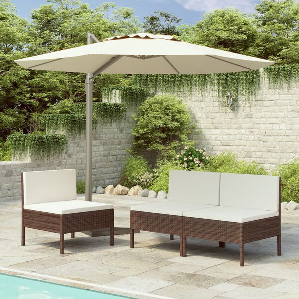 vidaXL Garden Chairs 3 pcs with Cushions Poly Rattan Brown
