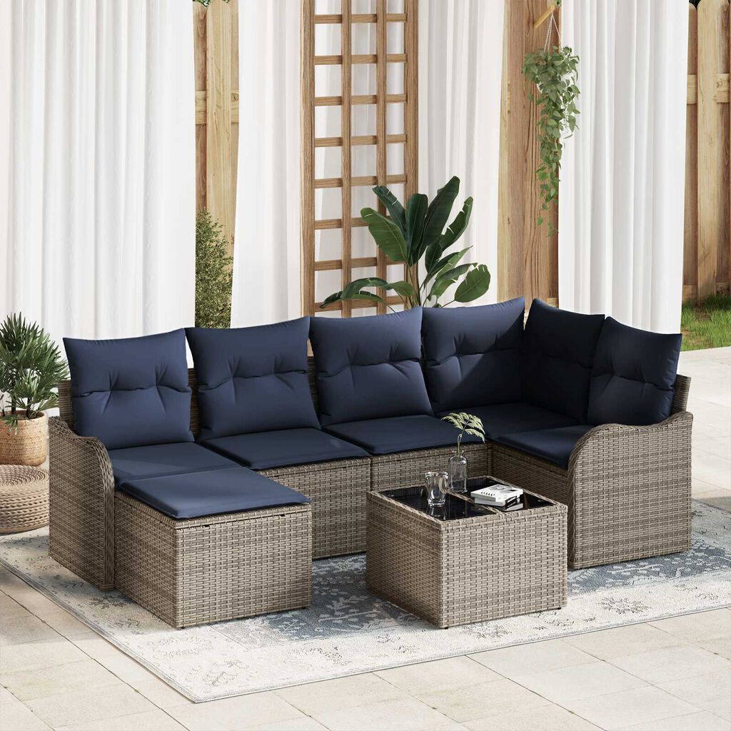 vidaXL 7 Piece Garden Sofa Set with Cushions Grey Poly Rattan