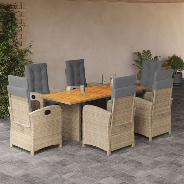 vidaXL 7 Piece Garden Dining Set with Cushions Grey Poly Rattan