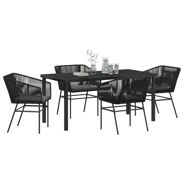 vidaXL Garden Dining Set with Cushion 5 pcs Black Powder-Coated Steel